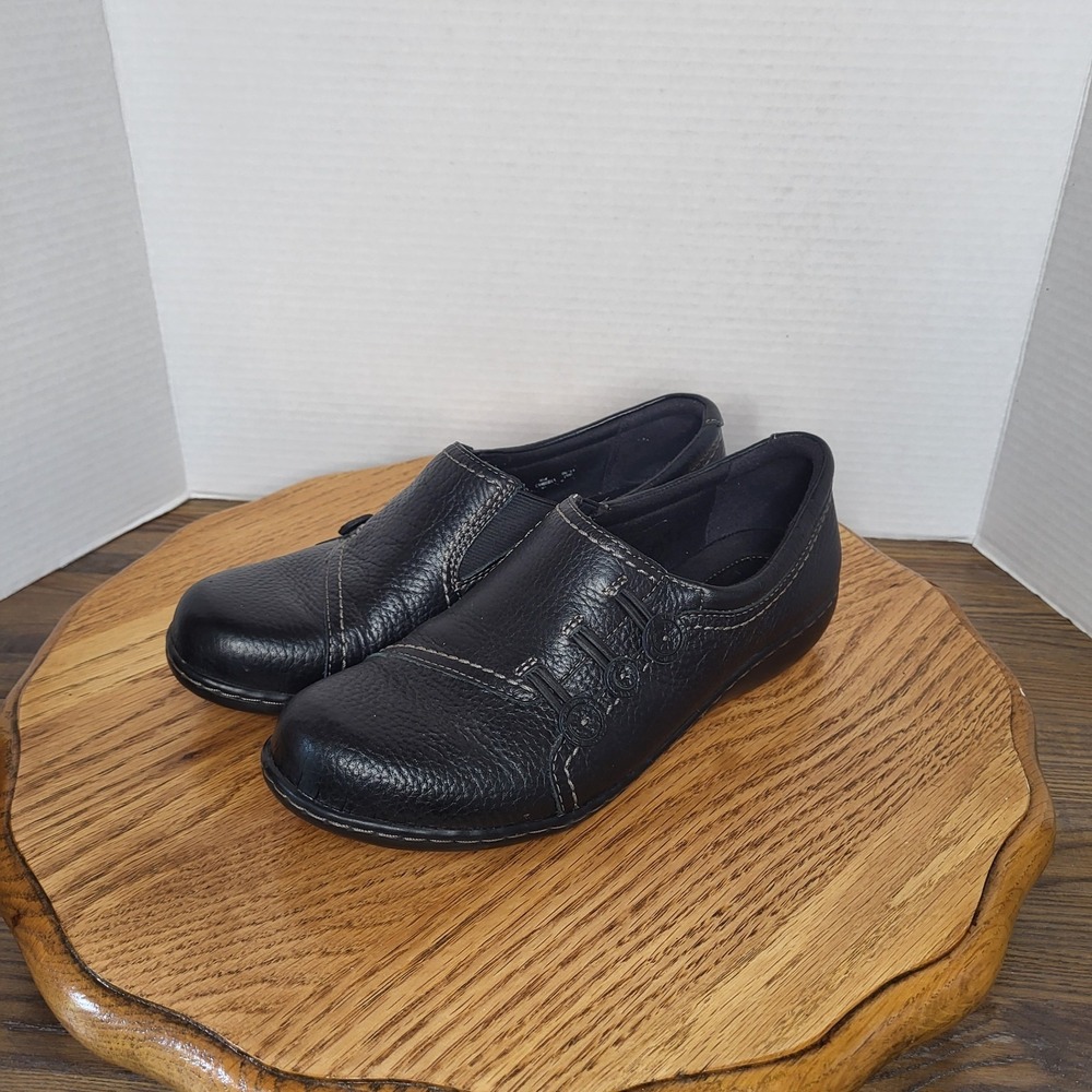 Clarks Collection Black Ashland Effie Comfort Slip On Loafer Shoes Women's 8.5